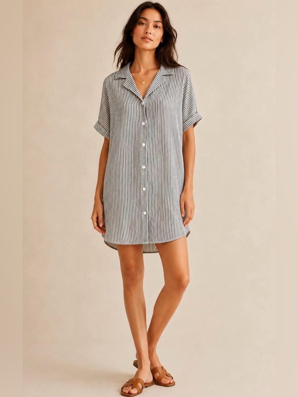 Z Supply Black White Striped Rayon Shirt Dress Cover Up L Oversized Beach Resort